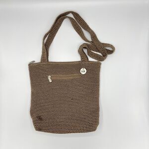 The Sak Crochet Tote Shoulder Bag Silver/Brown